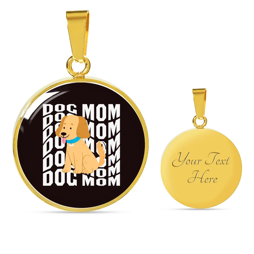 Dog Mom Puppy Personalized Engraved Gold Circle Necklace Custom Name Date Gift